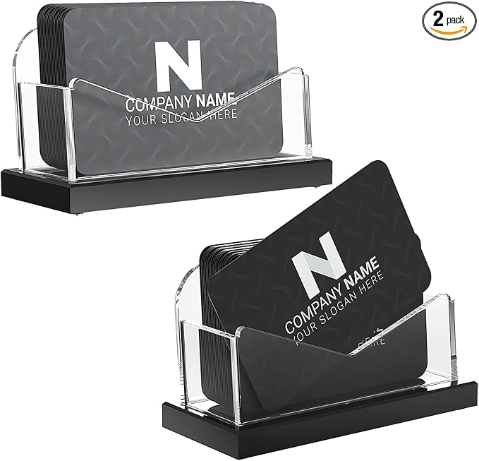 LUGUNU Acrylic Business Card Holder for Desk 2 Pack, Weighted Non-Slip Base Display Stand with 100-Card Capacity, Modern Professional Office Organizer for Home, Trade Shows, or Travel