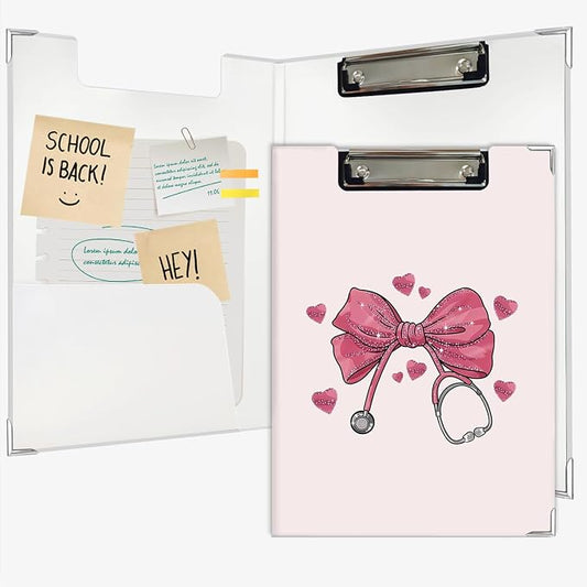 Lacama Coquette Bow Nurse Clipboard for Women, Pink Nursing School Essentials Office Supplies, Preppy Girly Project Folders with Metal Clip，Nurses Appreciation Week Gifts for Nurses Women,12.4x9.25 In
