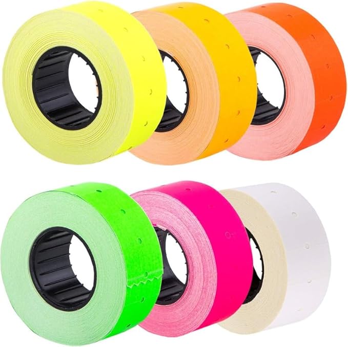 (12 Rolls - 12000 pcs) 0.82" x 0.47" (21 x 12 mm) Multi-Colored Paper Sticker 6 Colors Price Gun Pricemarker Labels MX-5500 (Mix 2)