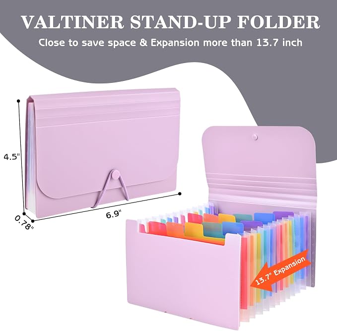 2Pcs Receipt Coupon Holder Organizer, 13 Pockets Small Accordian File Organizer, Expanding File Folder with Colorful Tabs, A6 Size for Cards, Check, Tickets, Monthly Bills Storage (Purple)