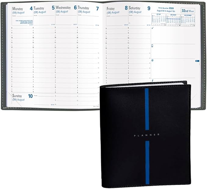 Quo Vadis 2026 Executive - Weekly Planner - 13 Months, Dec. to Dec. - 6 1/4 x 6 1/4" - Grained Faux Leather Billy Black Cover- Time Management Appointment Organizer