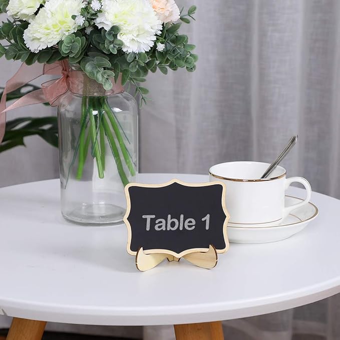uxcell 6pcs Mini Chalkboards Signs with Base Stand Wood Wavy Design Chalkboard Tag for Message Board Signs Table Number Reminder