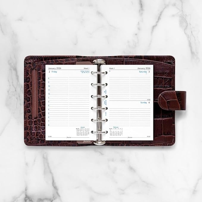 Filofax Calendar Diary Refill, Pocket Size, Day on One Page with Appointments, Ruled, White Paper, English, 2026 (C68241-26)