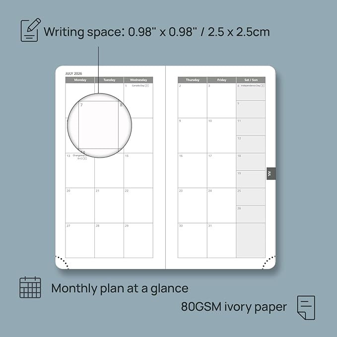 POPRUN 2026 Pocket Calendar Planner (Mini Size-3.5" x 6.5" Hardcover),12 Months (Jan. - Dec. 2026) - Small Planner Weekly and Monthly for Purse with Pen Holder, Storage Pocket - Light Pink