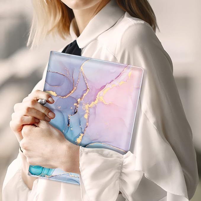 WAVEYU Padfolio Clipboard Folder Portfolio, Marble Leather Storage Clipboard with Cover for Legal Pad Holder Letter Size A4 Writing Pad for Conference Organizer Document Sleeve, Colorful Marble