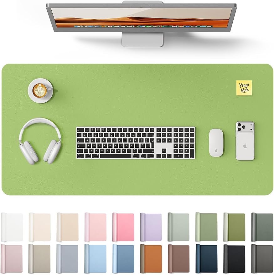 YSAGi Leather Desk Protector, Office Mat, Large Mouse Mat, Non-Slip PU Leather Blotter, Laptop Pad, Waterproof Writing Pad for Office and Home (Leaf Green, 31.5" x 15.8")