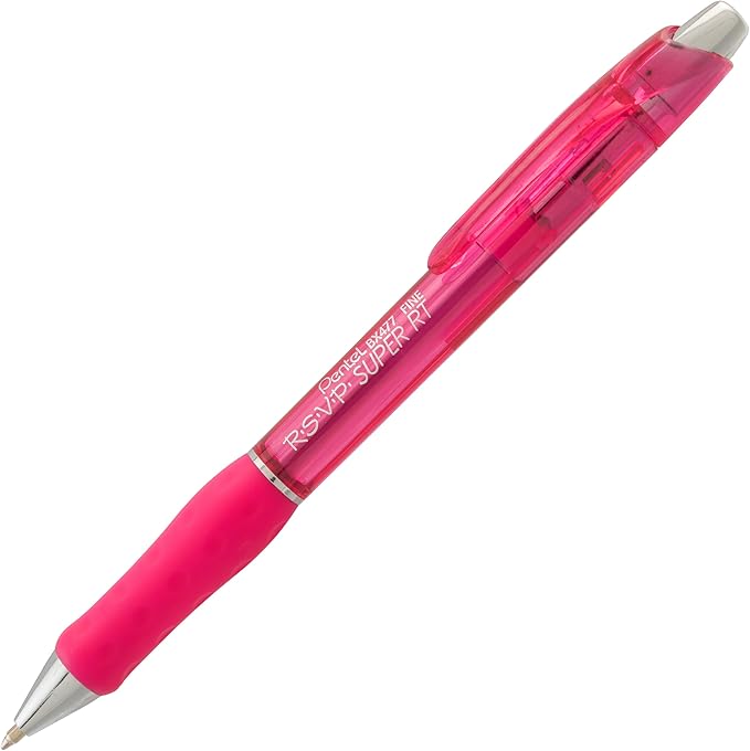 Pentel RSVP Super RT Ballpoint Pen, (0.7mm) Fine Line, Pink Ink, Box of 12 Pens (BX477-P)