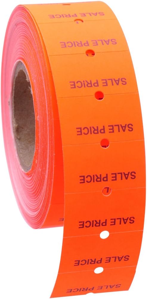 Fluorescent Red with Black "Sale Price" Labels with No Tamper Proof Slits to fit Motex® MX5500 Price Guns 16 Pack (Free Ink roll Included)