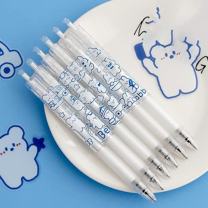 Kawaii Gel Pen Cute Cartoon Press Pen ins Creative Cute Cartoon Student Black Signature Gel Pen(0.5mm,White)