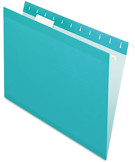 Pendaflex Reinforced Hanging File Folders, Letter Size, Aqua, 1/5 Cut, 25/BX (4152 1/5 AQU)