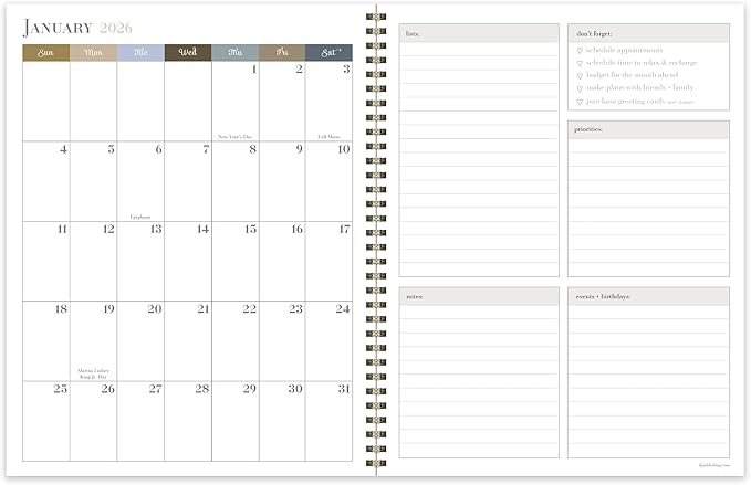 TF Publishing 2026 Linen Large Weekly Monthly Planner with 12-Month Calendar Grid, Priorities Section, Habit Tracker, and Stickers - Large Planner for School or Work - 9in x 11in