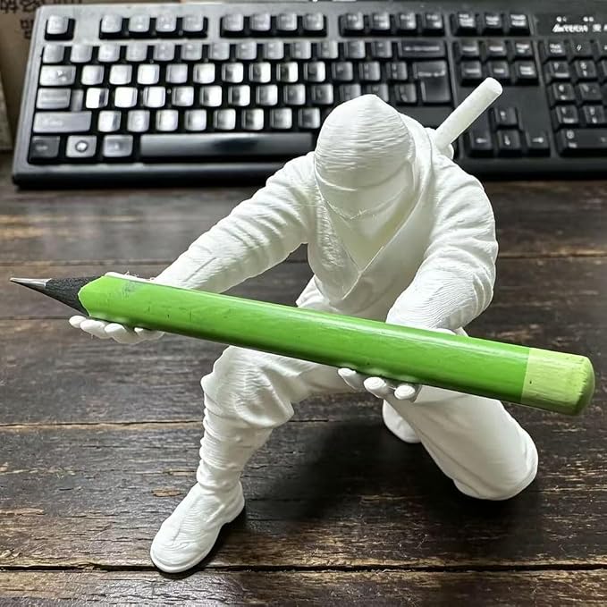 Ninja Pen Holder for Desk, Black Ninja Decor Pen Stand Pencil Holder Desk Accessories for Office Home Classroom (White Ninja)