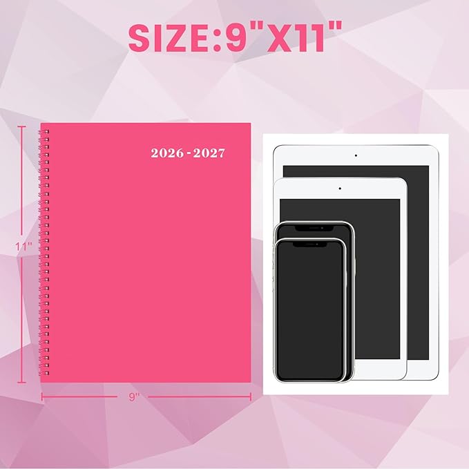 2026-2027 Monthly Planner - Planner/Calendar 2026-2027, Jul 2026 - DEC 2027, 9" x 11", 18 Monthly Planners with Tabs, Pocket, Label, Contacts and Passwords, Twin-Wire Binding- Rose Red