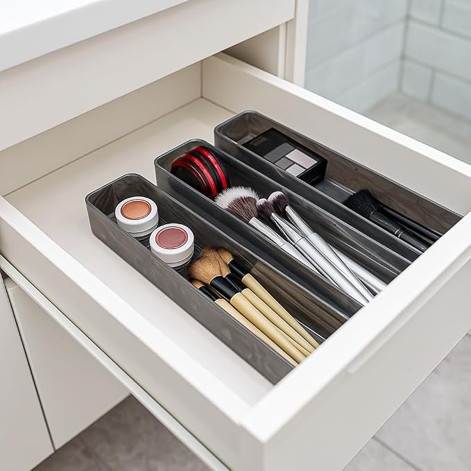 Best Kept | Pantry Organizer | Plastic | Shower Shelves | Makeup Brush Organizers | 3-Piece Grey Marble Trays