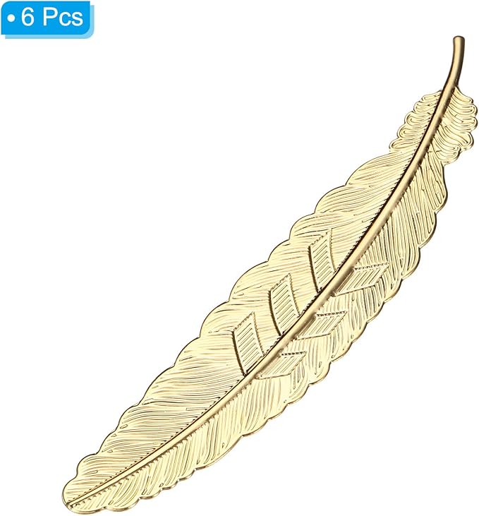 PATIKIL Metal Feather Bookmarks, 6 Pack Book Marks Page Markers Birthday Appreciation Gift for Women Teacher Reader Book Lovers, Light Gold