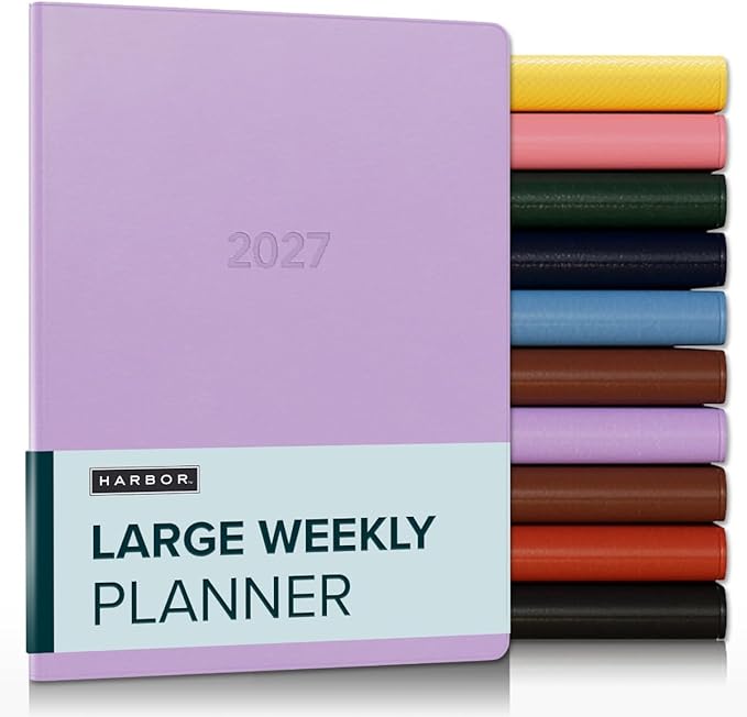 Harbor Large Weekly Monthly Planner 2027, Calendar Planner & Notebook - Durable Faux Leather, 192 Pages, Softcover & Book Bound - Cambridge Lavender - 9.75x7.5"