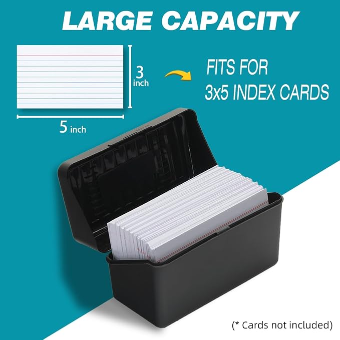 H4D Index Card Holder 3x5, Index Card Box Organizer Case, 3x5 Flash Note Card Holder, 2 Packs (Black)