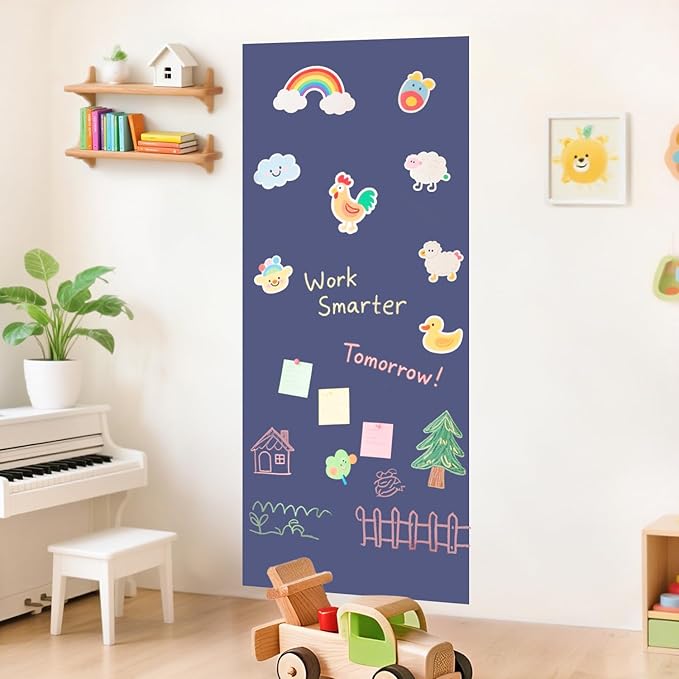 Magnetic Wall Decal 47.2x17.5 Inch Dusty Blue Magnetic Chalk Board Sticker Magnet Chalkboard for Wall Peel and Stick Self Adhesive Blackboard for Playroom Home Office