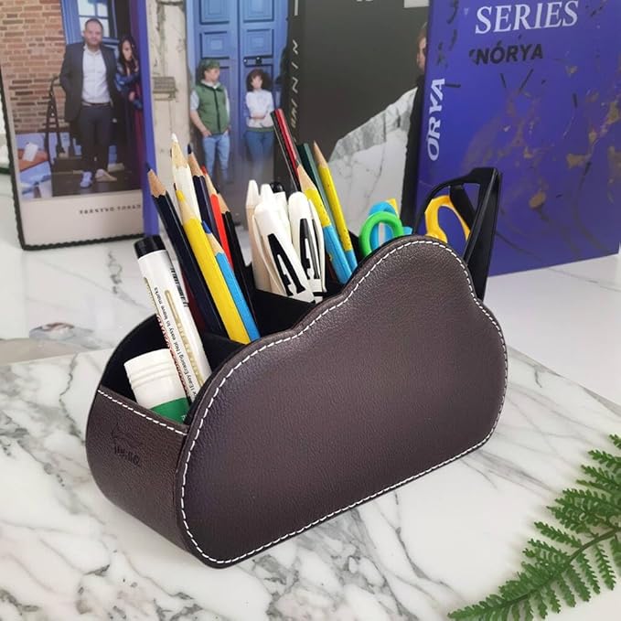 Remote Control Holder - 5 Spacious Compartments TV remote holder Caddy Leather Control Storage Tabletop Desk Organizer for Remote Controller,Office Stationery,Makeup Brush