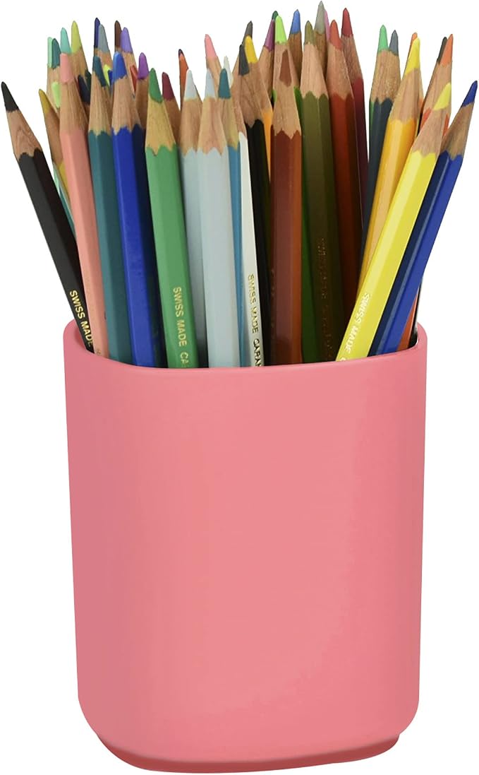 Acrimet Jumbo Pencil Holder, Pen Cup, Caddy Super-Sized Desktop Organizer for Students, Artists and Professionals (Plastic) (Solid Pink Color)