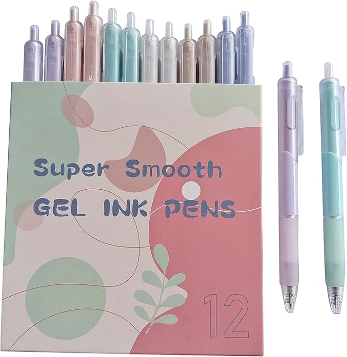 Gel Pens,0.38mm,Black Ink,12 Count,Cute Candy-colored Girl's Pens,Fine Point Smooth Writing Pens, Office School Supplies Gifts for Women