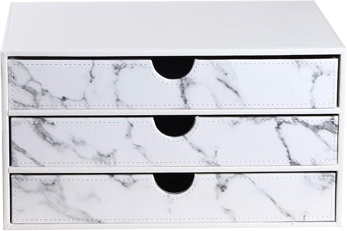 Ayunga PU Leather Desk Organizer with 3 Drawers, Executive Office Supplies Desktop Filing A4 File Cabinet/Holder, Stackable Storage Box for Jewelry/Bill/Paper/Documents/Makeup Home Decor Accessories
