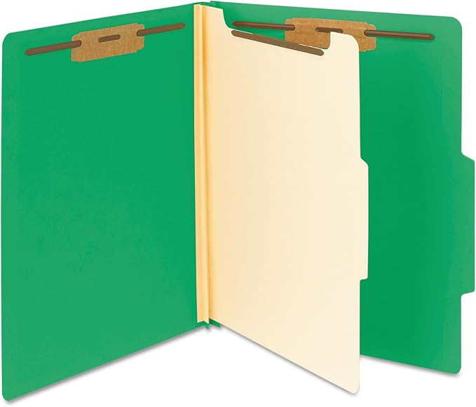 Smead Classification Folder with Prongs, 1 Divider, 2" Fasteners, Letter Size, for Documents Organization, Durable File Organizer for Home, School or Office, Green (13702)