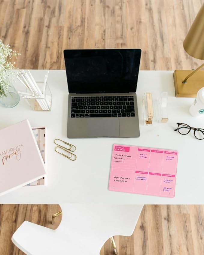 Desktop Acrylic Weekly Planner Whiteboard with Stand, Dry Erase Weekly Planner for Desk, Weekly White Board with to Do List, 9.8"x11.8", Pink Dry Erase Board for Home Office School