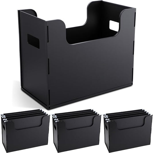 3 Pcs Portable Desktop File, Side Handles, Filing Organizer, Hanging File Folders, Letter Size for Schools Office Home (Black)