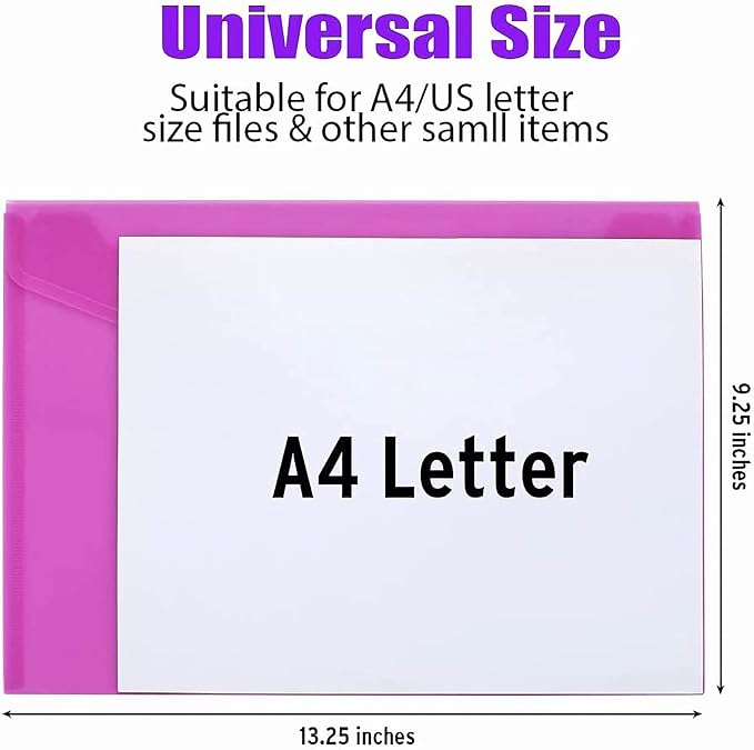 Sooez 32 Pack Plastic Envelopes Poly Envelopes, HeavyDuty File Folders, Clear Folders with Pockets, Folders for Documents Letter A4 Size, Filing Folder Paper Storage, Office School, 8 Colored