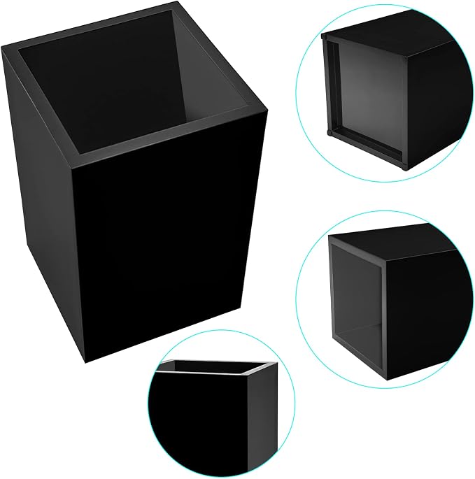 2 Pack Black Acrylic Pencil Pen Holder Cup,Desk Accessories Holder,Makeup Brush Storage Organizer,Modern Design Desktop Stationery Organizer for Office School Home Supplies,2.6x 2.6x 4 inches