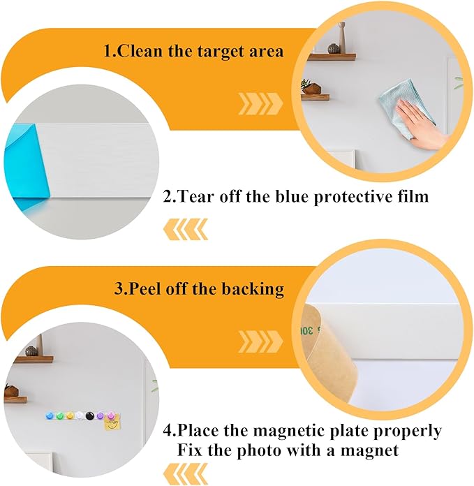 Magnetic Board for Wall - 2 Pcs Frameless Stainless Iron Magnetic Strips with Adhesive Backing, Magnet Bulletin Board with 7 Colorful Magnets, Memo Board Metal Strip for Office, Kitchen, School