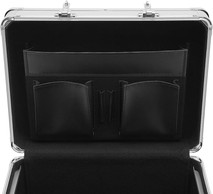 File Organizer Box, L13.8*D10*H13.4in Locking Document Storage Cabinet File Folder with Combination Locks & Handle, Portable Metal Filing Storage Box for Office Travel, Silver