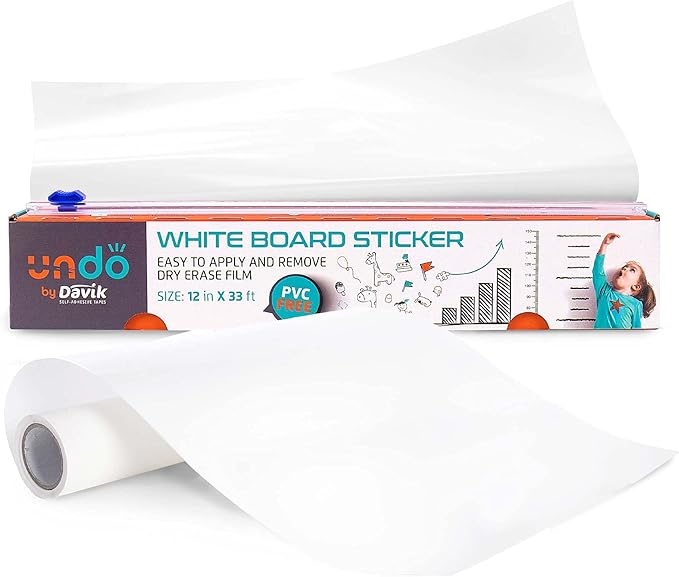 Undo White Board Sticker, Easy Cut and Set Up Dry Erase Board for Wall Art or Classroom Decor, Office and School Supplies, 12 Inches by 33 feet - Davik