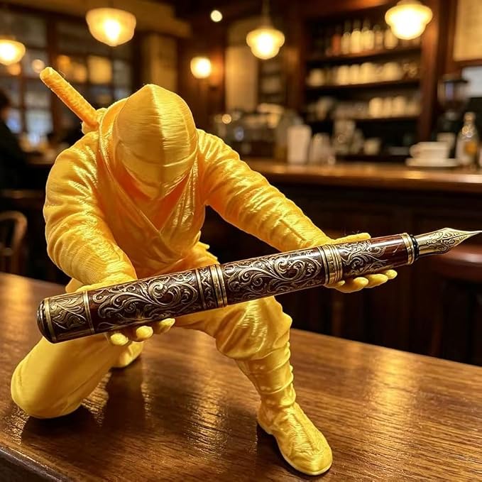 Ninja Pen Holder for Desk, Black Ninja Decor Pen Stand Pencil Holder Desk Accessories for Office Home Classroom (Black Ninja) (Gold Ninja)