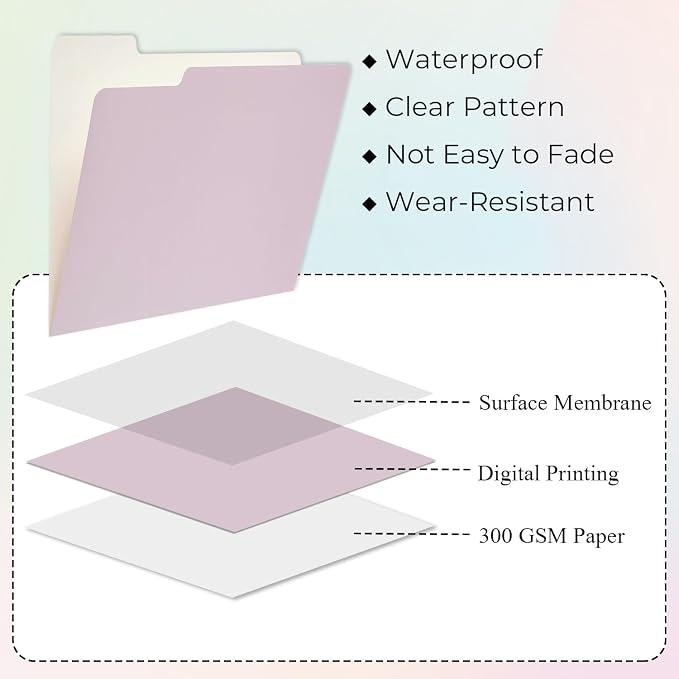 Y YOMA 12 Pack Colored File Folders Letter Size Gradient File Folder with 1/3-Cut Tab Cute Pretty Decorative Heavyweight Filing Folder File Organizers for Office School Home Desktop, Dusty Purple