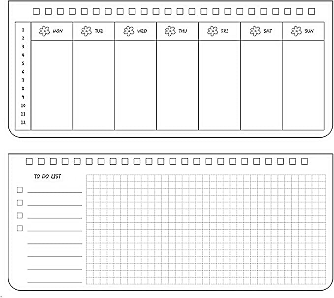 Wirebound Undated Weekly Planner Scheduler Planning Notepad Landscape - Horizontal Days of Week Paper Note Pad, Planner Organizing (Flower)