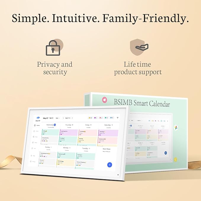 BSIMB 15.6 Inch Digital Calendar - Chore Chart, Meal Planner, Rewards System, Photo Display, Smart Electronic Calendar Touchscreen Interactive Hearth Display for Family Schedules, Seamless Scheduling White
