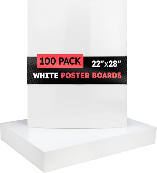 Hygloss Large Poster Board 22x28 - 100 Count Bulk Pack - 10 Pt. Thickness White Poster Board Paper for Projects, Presentations, Displays, Signs, Crafts - Blank Posterboard Multipack 22" x 28"