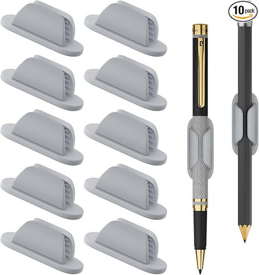 Adhesive Pencil Holders for Desk Silicone Pen Holder Organizer for Desk Accessories,Teacher Supplies for Classroom, Office, School Accessories,Notebook, WallS or Clipboards（10PCS,Grey）