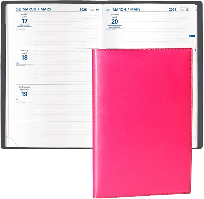 Quo Vadis 2026 Hebdo - Bi-Lingual (EN/FR) - Weekly/Monthly Planner - 12 Months, Jan. to Dec. - 6 1/4 x 9 3/8" - Smooth Faux Leather Soho Raspberry Covers - Productivity Time Management Organizer