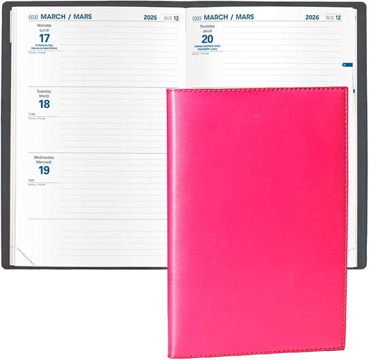 Quo Vadis 2026 Hebdo - Bi-Lingual (EN/FR) - Weekly/Monthly Planner - 12 Months, Jan. to Dec. - 6 1/4 x 9 3/8" - Smooth Faux Leather Soho Raspberry Covers - Productivity Time Management Organizer