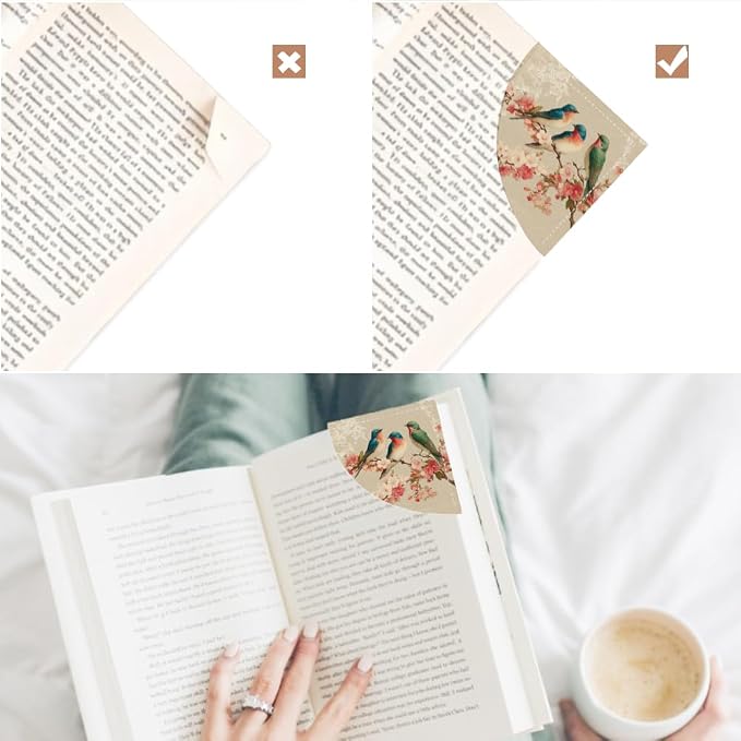 2PCS PU Leather Bookmarks 3.5x3.5 Inch Birds Cherry Blossom Design | PU leather bookmarks with birds cherry blossom design for novels, journals, planners, students, teachers and book lovers
