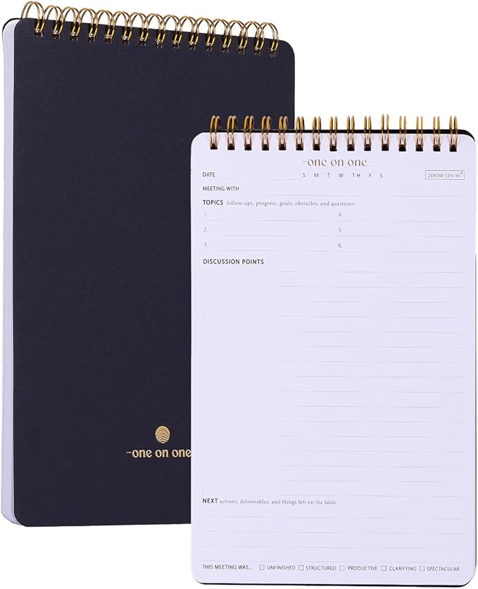 Meeting Notebook for Work with Action Plan - A5 Perfect Spiral Notepad for Team Leads to Professionally Manage Business Projects - 54 Sheets TO Keep Notes Organized & Productive-Black-A5