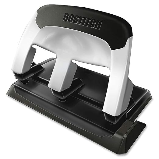 Bostitch 3 Hole Punch, 40 Sheets, 50% Less Force and Magnetic Staple Remover, Black, Ergonomic