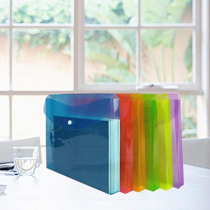 Plastic Legal Size Envelopes with Snap Closure Expandable Organizer Assorted Color Folder for Home Office 12pcs