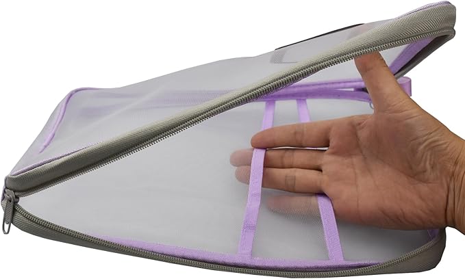 Nylon Document Bag with Zipper Light Transparent Mesh File Bag Pouch with Strap for Books A4 Documents Organizer (2, Pink&Purple)