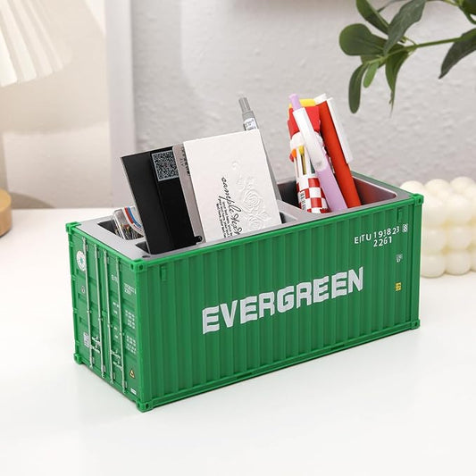 Desk Organizer Office Supplies Multi-function Shipping Container Storage Box Pen/Pencil,Business Name Cards Remote Control Holder Gray, Pen and Pencil Shipping Container Style Holders (Prasinous)