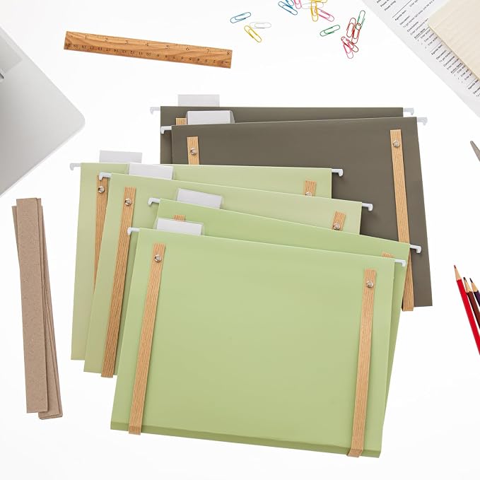 Y YOMA 6 Pack Extra Capacity Hanging File Folders with Handle Letter Size Accordion Decorative Reinforced File Folder Cute Colored Expandable Portable Folder with 1/5-Cut Adjustable Tabs, Leaf Green