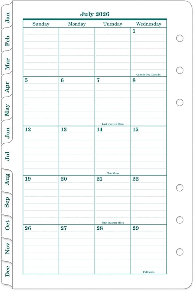 FranklinCovey - Original Ring-Bound Planner Refill - Two Page Per Month Calendar Tabs (Compact, Jul 2026 - Jun 2027)